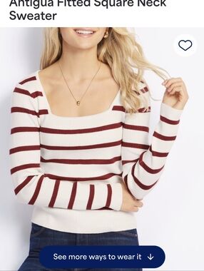 Pinque Ribbed Scoop Neck Stripe Sweater - White & Burgundy